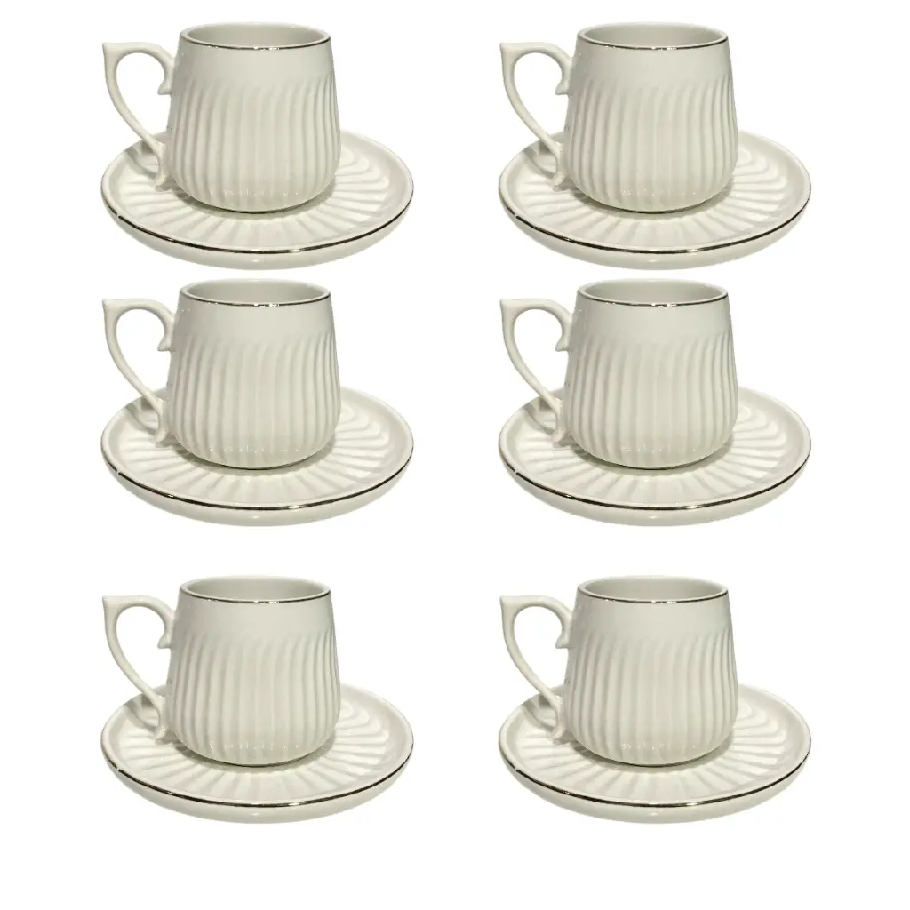 SET DE 6 TAZA/PLATO PORCELANA FILO DORADO, 12PCS. 200ML 