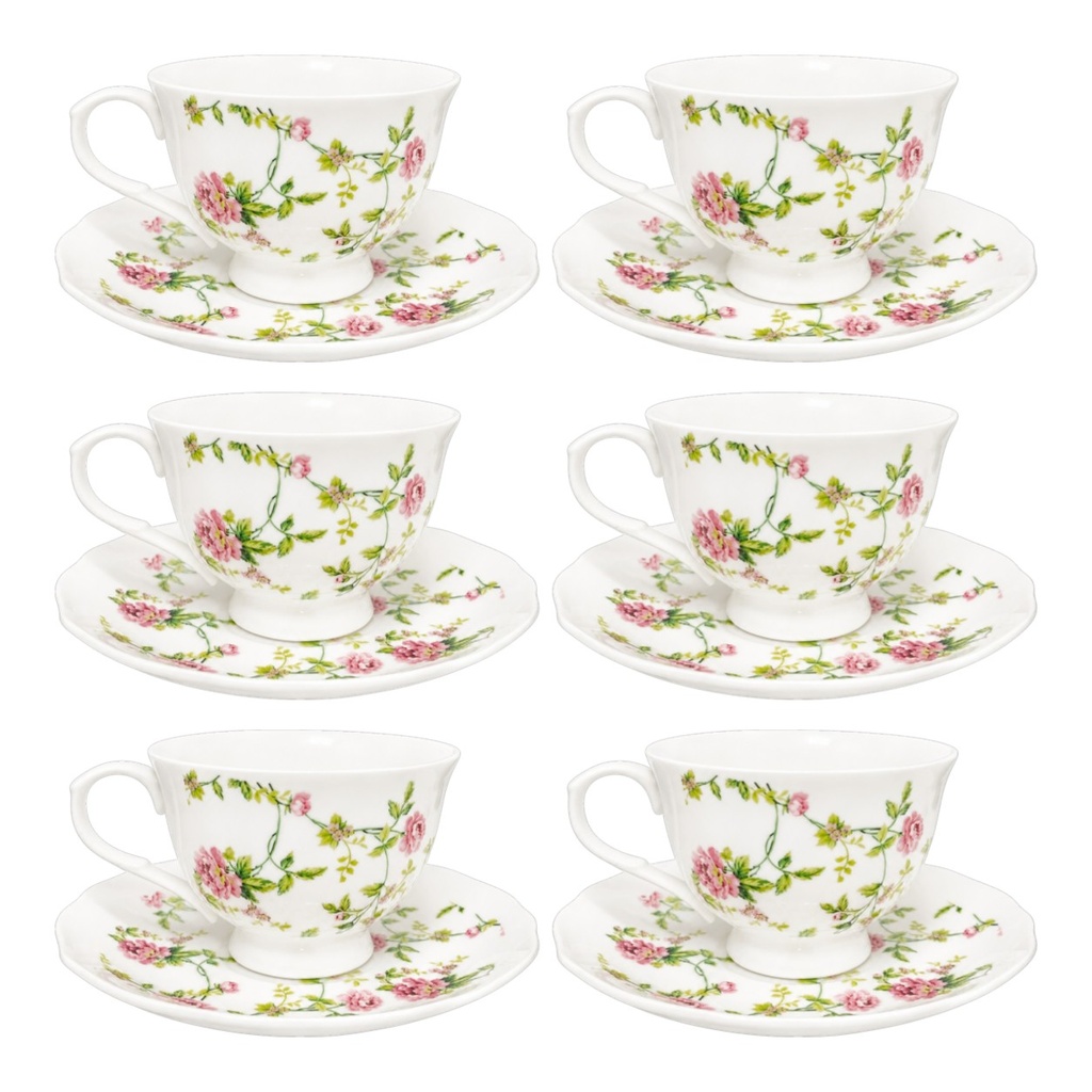 SET DE 6 TAZA/PLATO PORCELANA FILO DORADO, 12PCS. 200ML