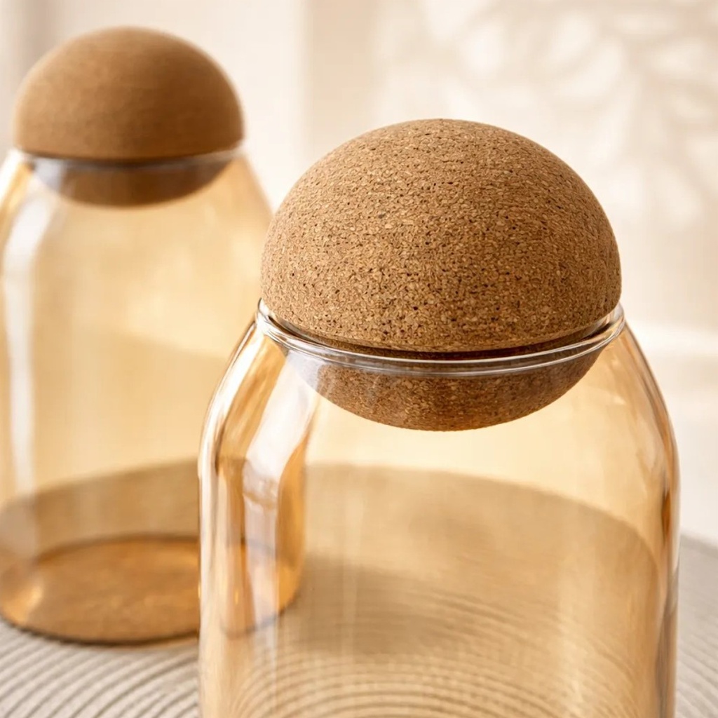 FRASCO DE VIDRIO CON TAPA DE MADERA HERMETICOS 9X19CM 600ML