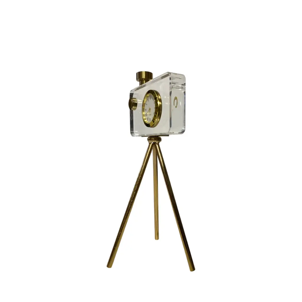 CAMARA DECOR DE CRISTAL/METAL CON RELOJ 12X10X26.5