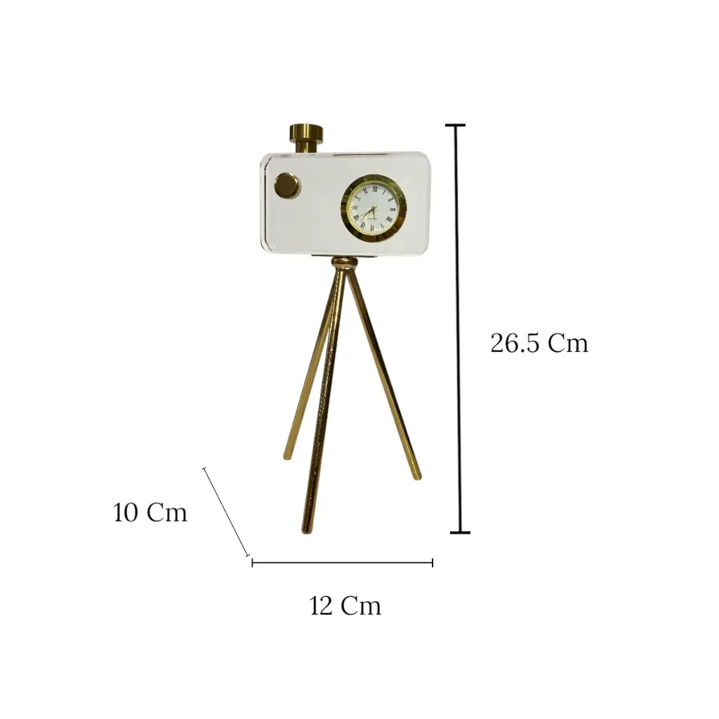 CAMARA DECOR DE CRISTAL/METAL CON RELOJ 12X10X26.5