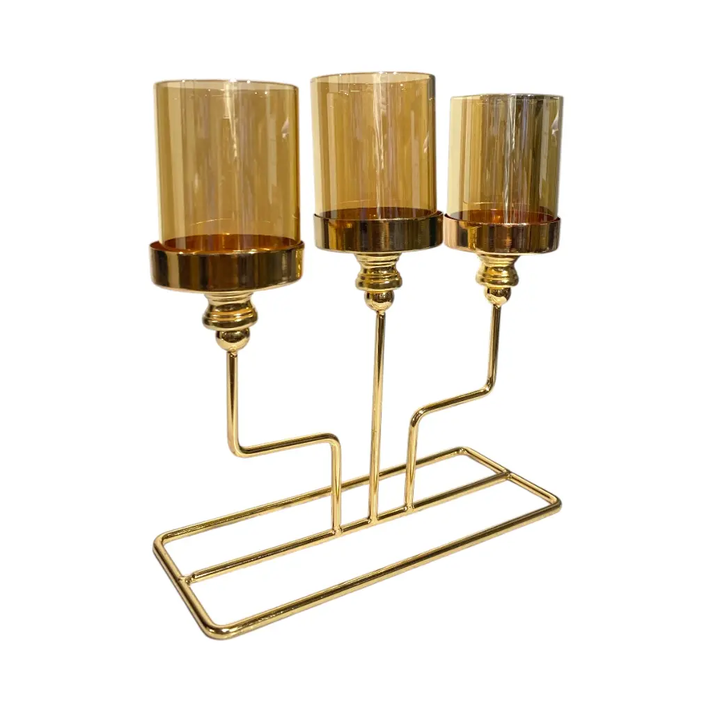 CANDELABRO METAL/VIDRIO DORADO 22X9X23CM