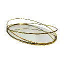 BANDEJA DE HIERRO DORADA CON BASE DE VIDRIO 38X26CM