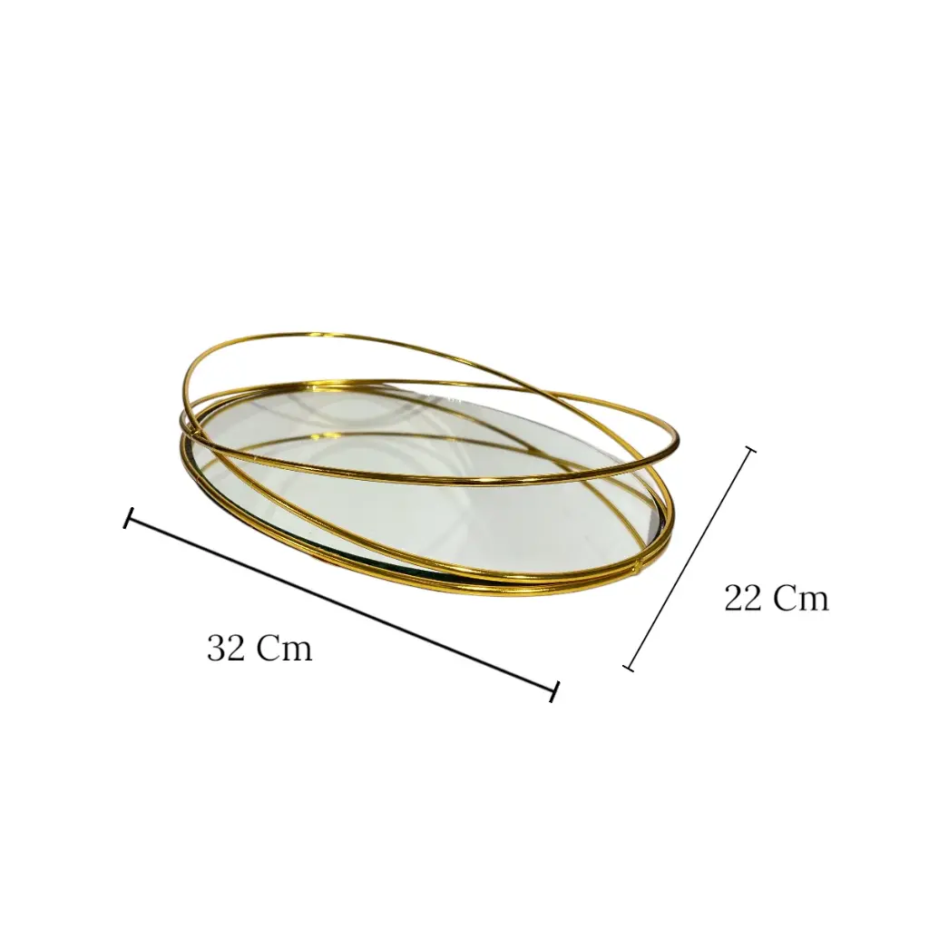 BANDEJA DE HIERRO DORADA CON BASE DE VIDRIO 38X26CM
