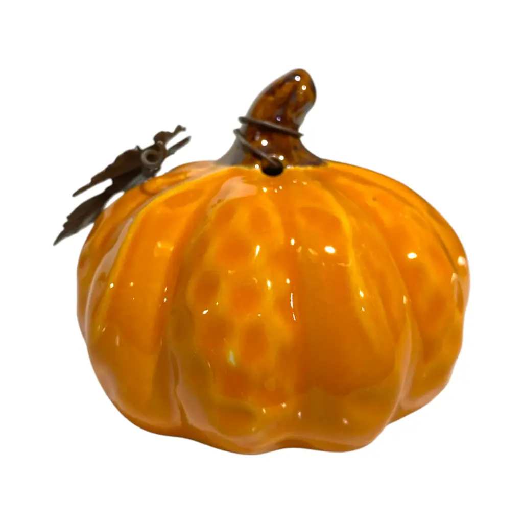 CALABAZA DE CERAMICA COLORES SURTIDOS, HOJAS DE HIERRO, 10X14CM