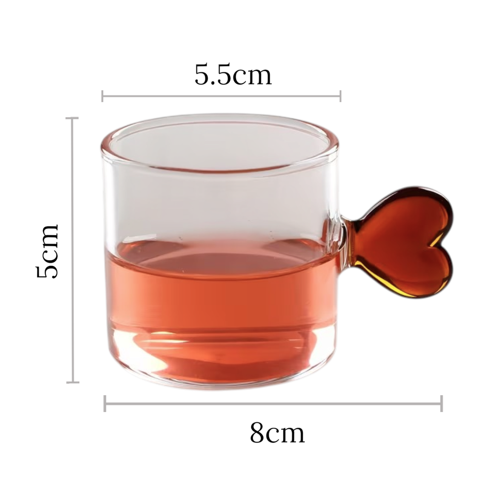 SET DE 6 TAZAS DE CRISTAL CON AGARRADERA DE CORAZON 80ML 5X8.5CM