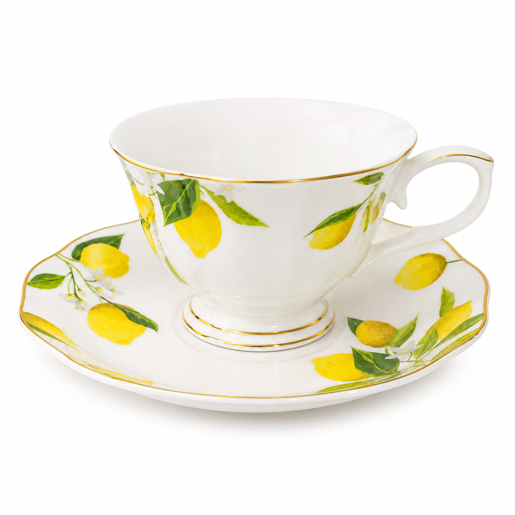 TAZA C/PLATO LIMON FILO DORADO CERAMICA SETX12PCS. 220ML