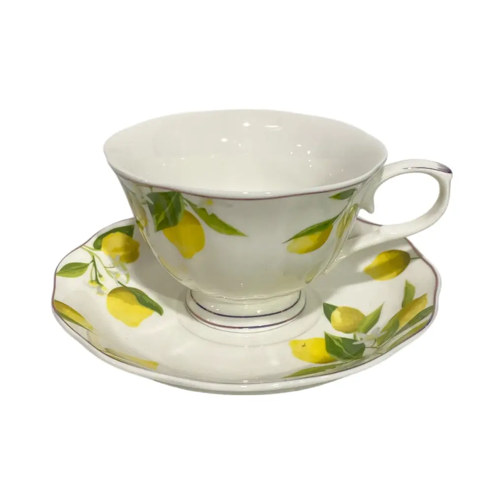 TAZA C/PLATO LIMON FILO DORADO CERAMICA SETX12PCS. 220ML