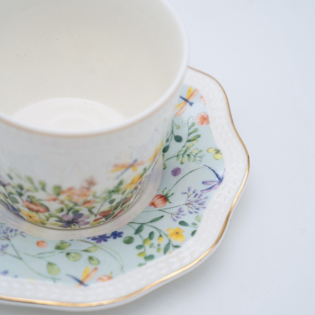 JUEGO DE 6 TAZAS CON PLATO FLORAL CERAMICA X12PCS. 200ML