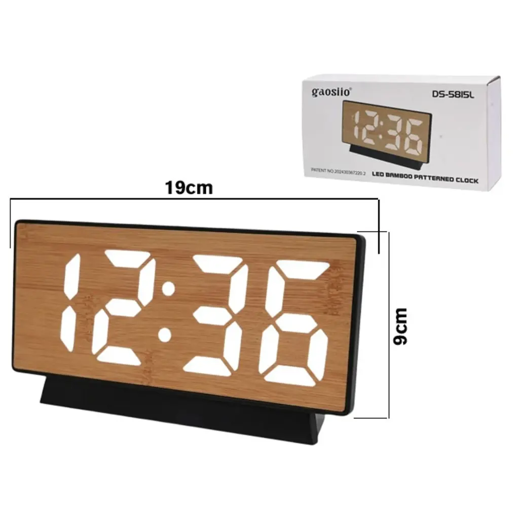 RELOJ DIGITAL DE MESA ACABADO MADERA REF:ES28364 18.5X9.2CM