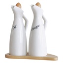 SET DE 3PCS ACIETE Y VINAGRE DE CERAMICA CON BASE DE BAMBOO 20X10X21CM