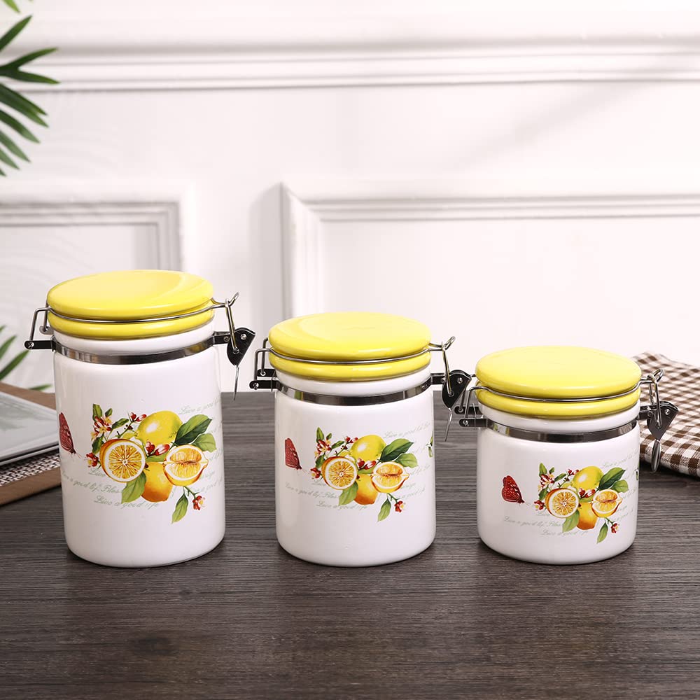 SET DE 3 FRASCOS DE CERAMICA CON DISEÑO DE LIMON 11X17.5CM, 11X14.5CM, 11X12CM