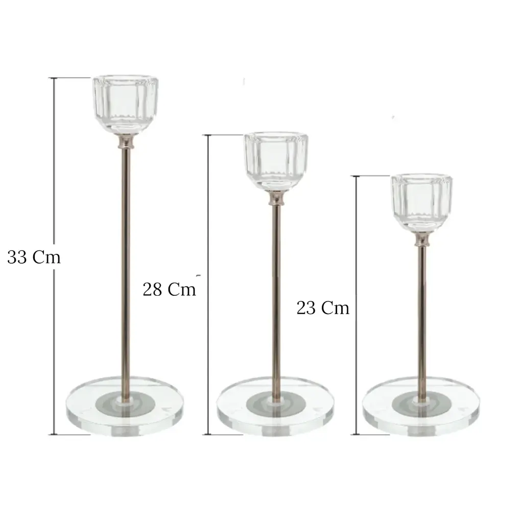 CANDELABRO METAL/CRISTAL TRANSP X3PZ. REF:ES29260 8X33CM/28CM/23CM 