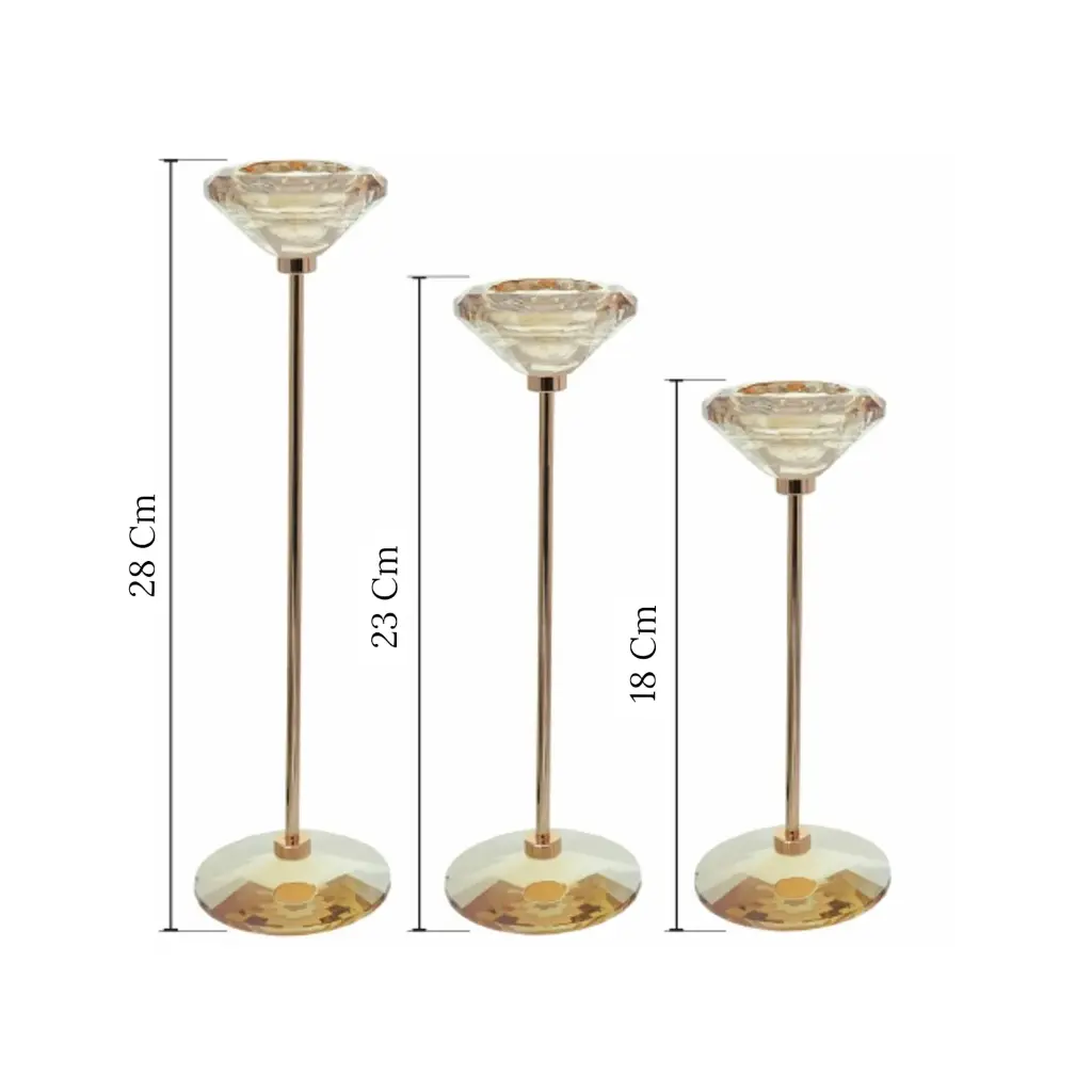 CANDELABRO METAL/CRISTAL AMBAR X3PZ. REF:ES29261 8X28CM/23CM/18CM 