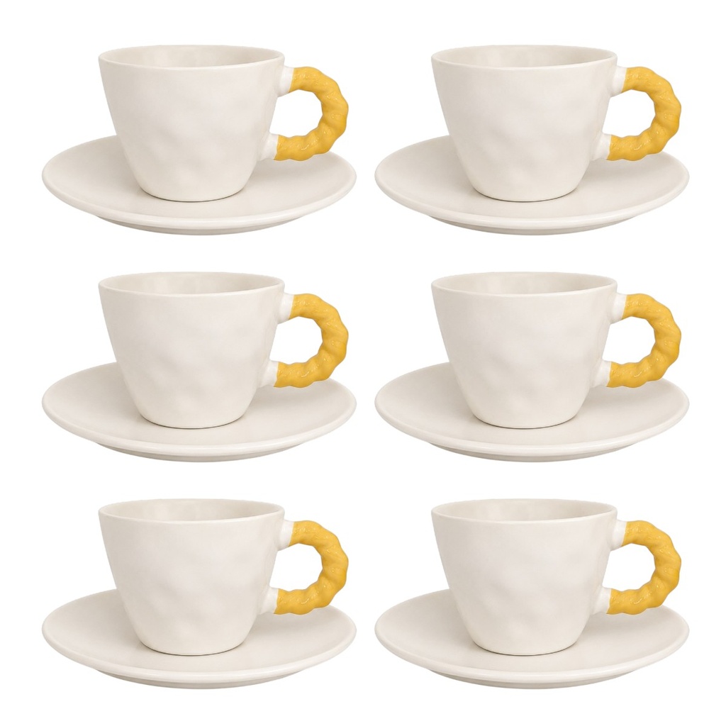 JUEGO DE 6 TAZAS CON PLATO CERAMICA X12PCS. 300ML 