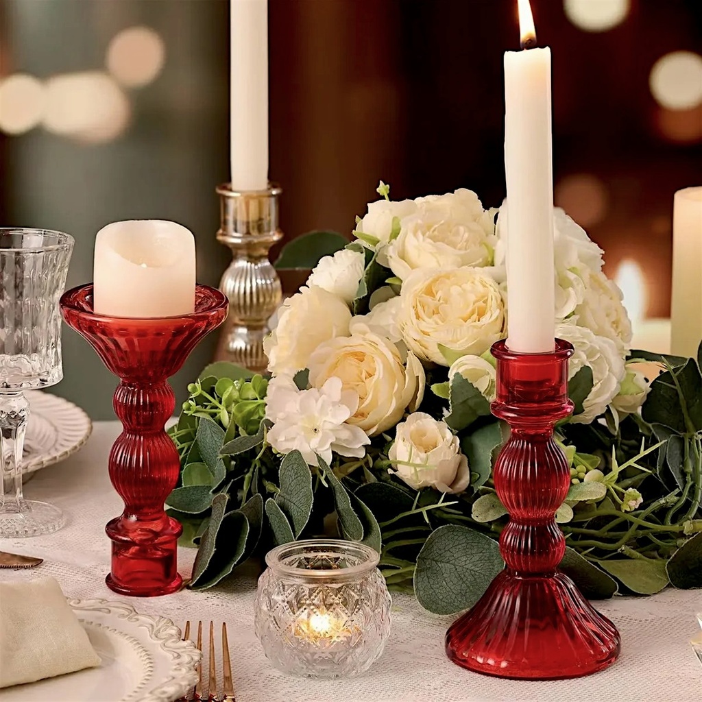 CANDELABRO DE VIDRIO ROJO - ÁMBAR REF:ES27926 8X15CM
