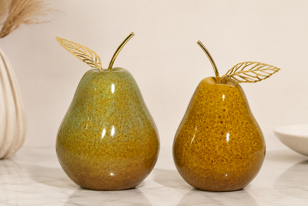 Manzana Decorativa de Cerámica Premium, estilo Glam. 9x13cm