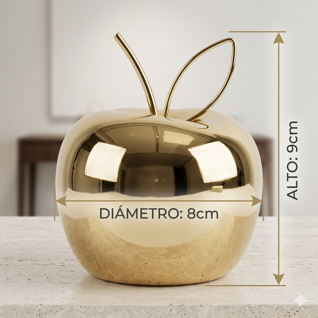Manzana Decorativa de Cerámica Premium, estilo Glam. 8x9cm