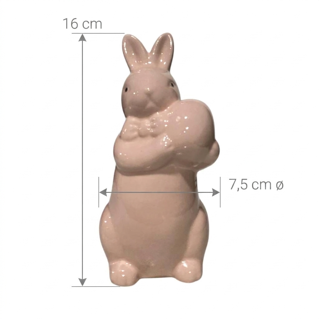 Conejo de Pascua en Cerámica Blanca Brillante, 7.5x16 Cm. 