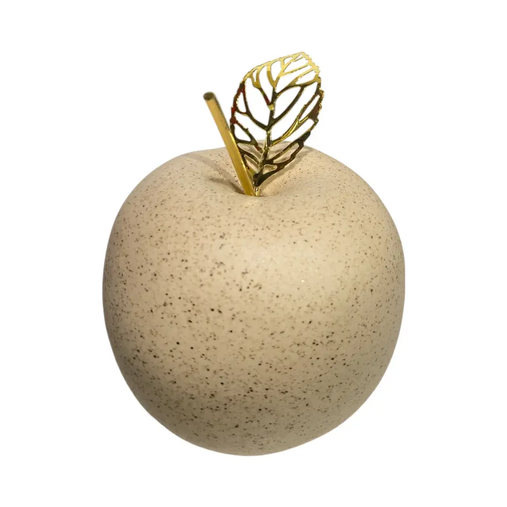 Manzana Decorativa de Cerámica, estilo Nórdico, Minimalista. Textura Arena 9x11cm 