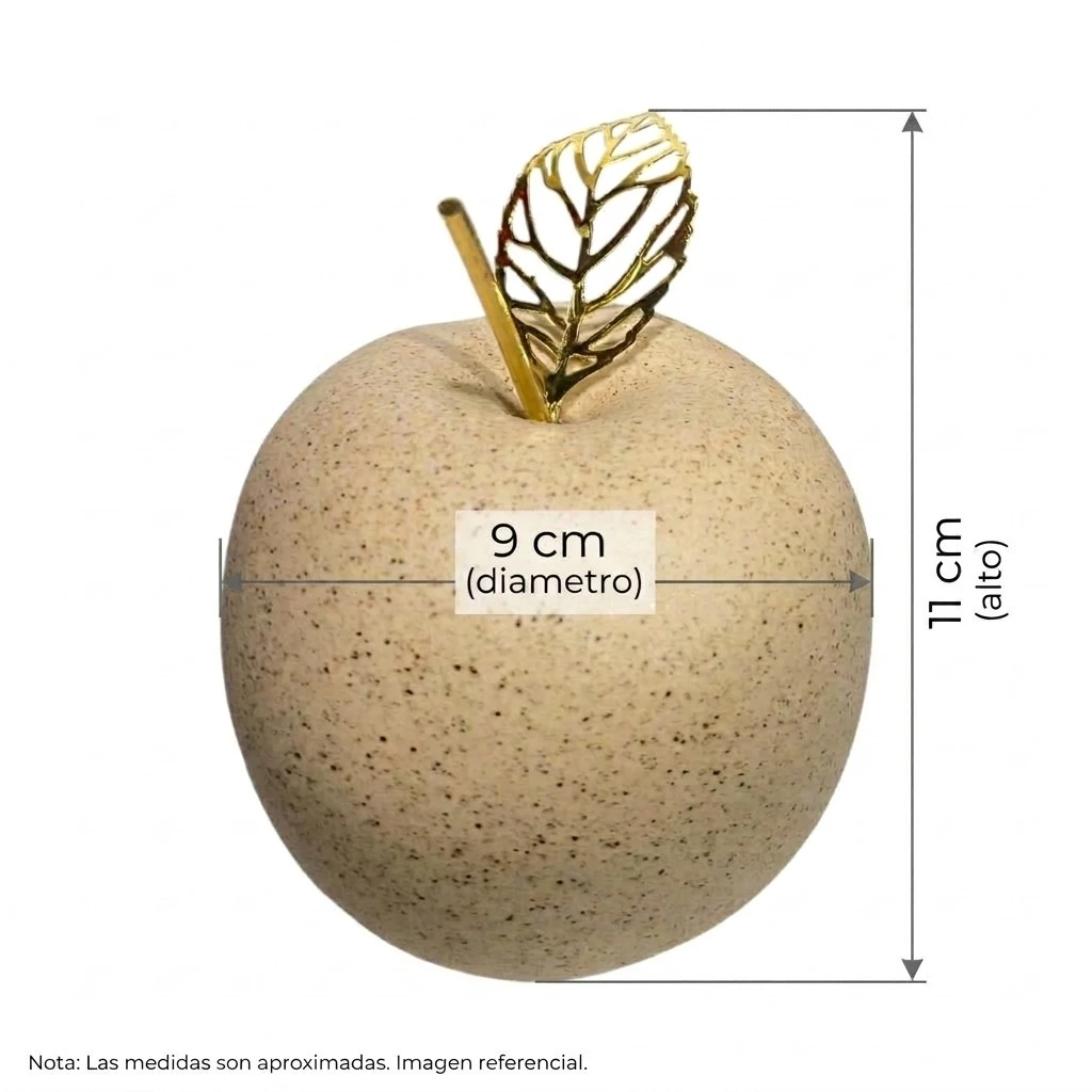 Manzana Decorativa de Cerámica, estilo Nórdico, Minimalista. Textura Arena 9x11cm 