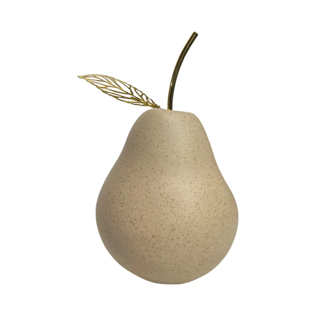 Pera Decorativa de Cerámica – Arena Mate y Oro (10x17 cm)