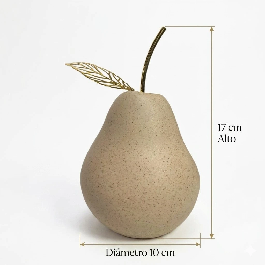 Pera Decorativa de Cerámica – Arena Mate y Oro (10x17 cm)