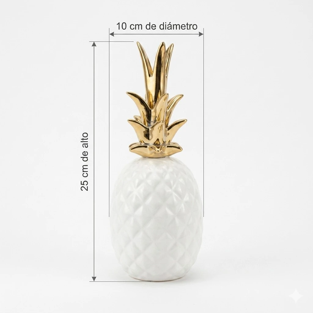 Piña Decorativa de Cerámica Blanca/Dorada, Estilo Nórdico Moderno, Centro de Mesa, 10x25Cm. 