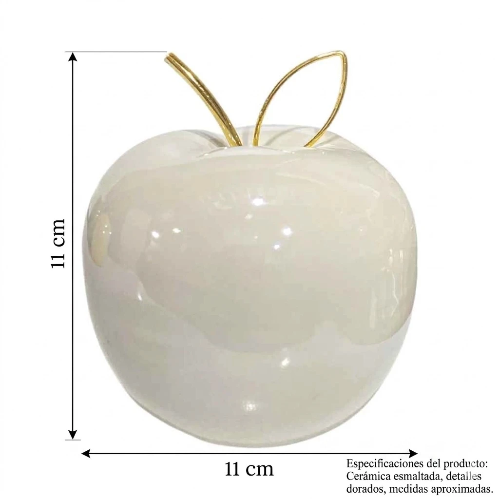 Manzana Decorativa de Cerámica Premium, estilo Glam. 11x11cm
