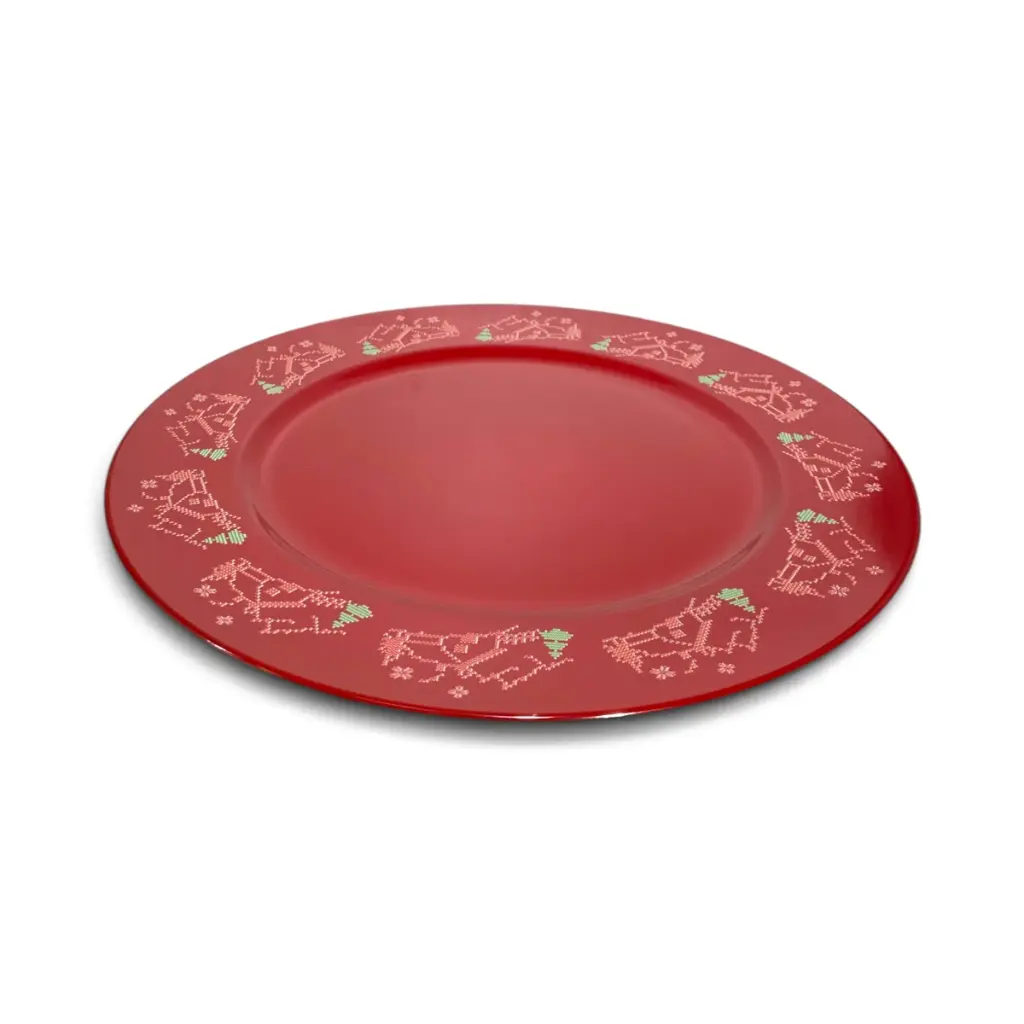 Plato base elegante diseño navideño, estilo moderno. 33cm, Guirnaldas y Bastones.