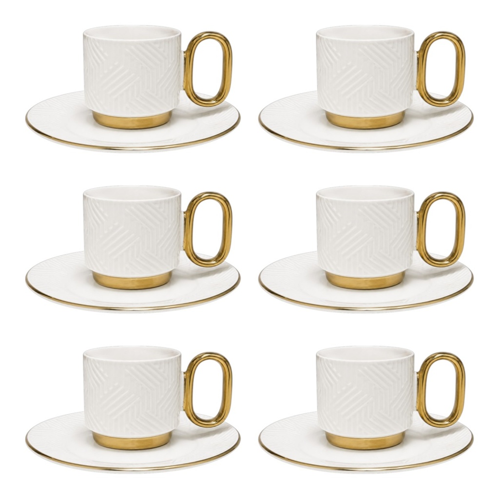Set de 6 tazas y platos lineas abstractas 12pzs. 