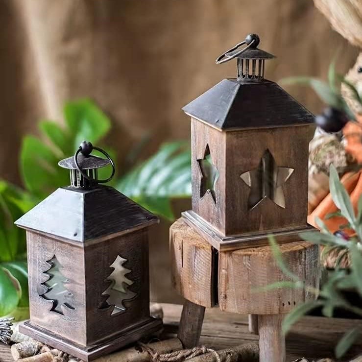 FAROL NAVIDEÑO DE MADERA/METAL  27 CM