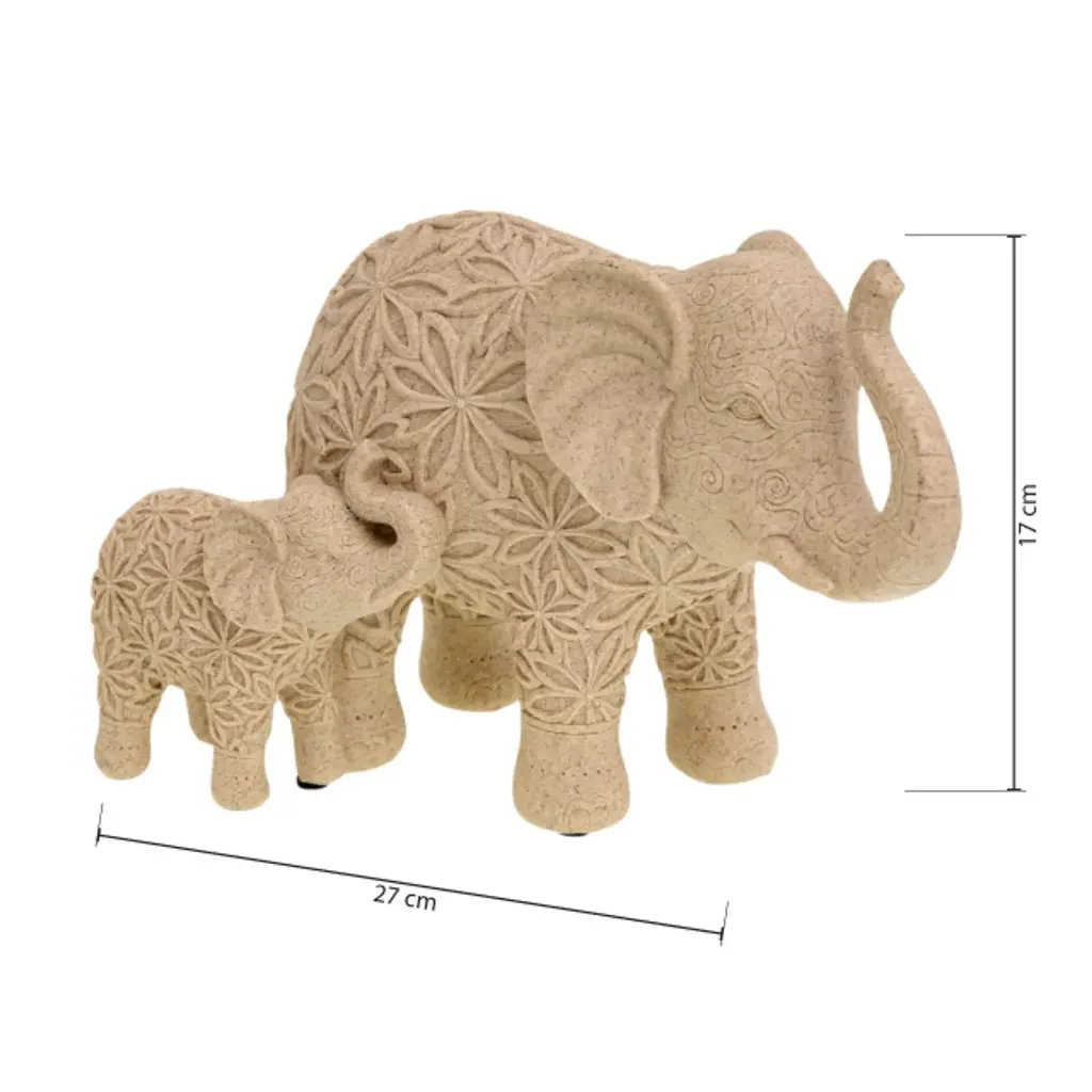 Figura Decorativa Elefante y Cría de Poliresina - Estilo Natural Morani, Ref:TG173193 