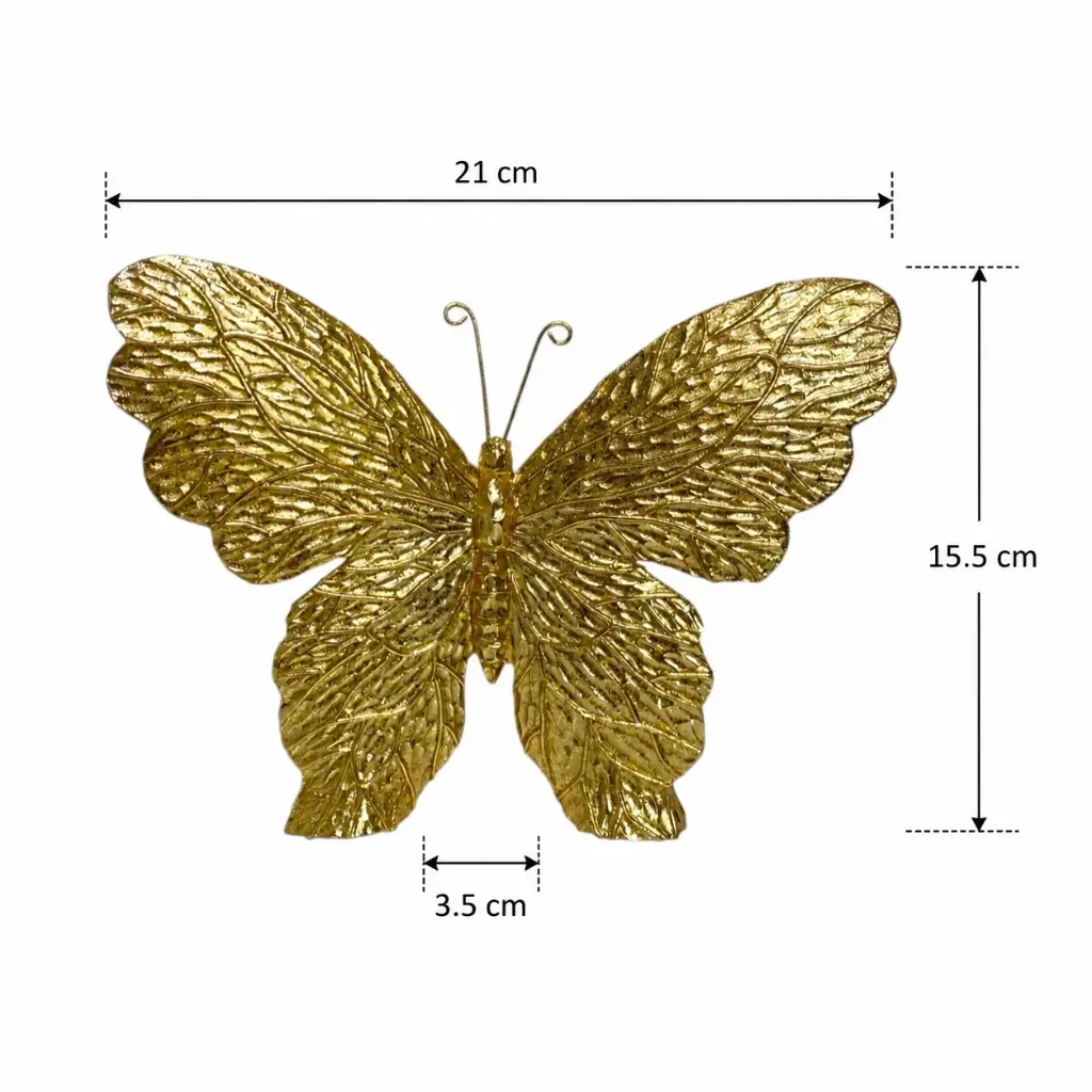 Mariposa Decorativa de Poliresina con textura Natural dorada, Ref:TG172404 21x3.5x15.5cm