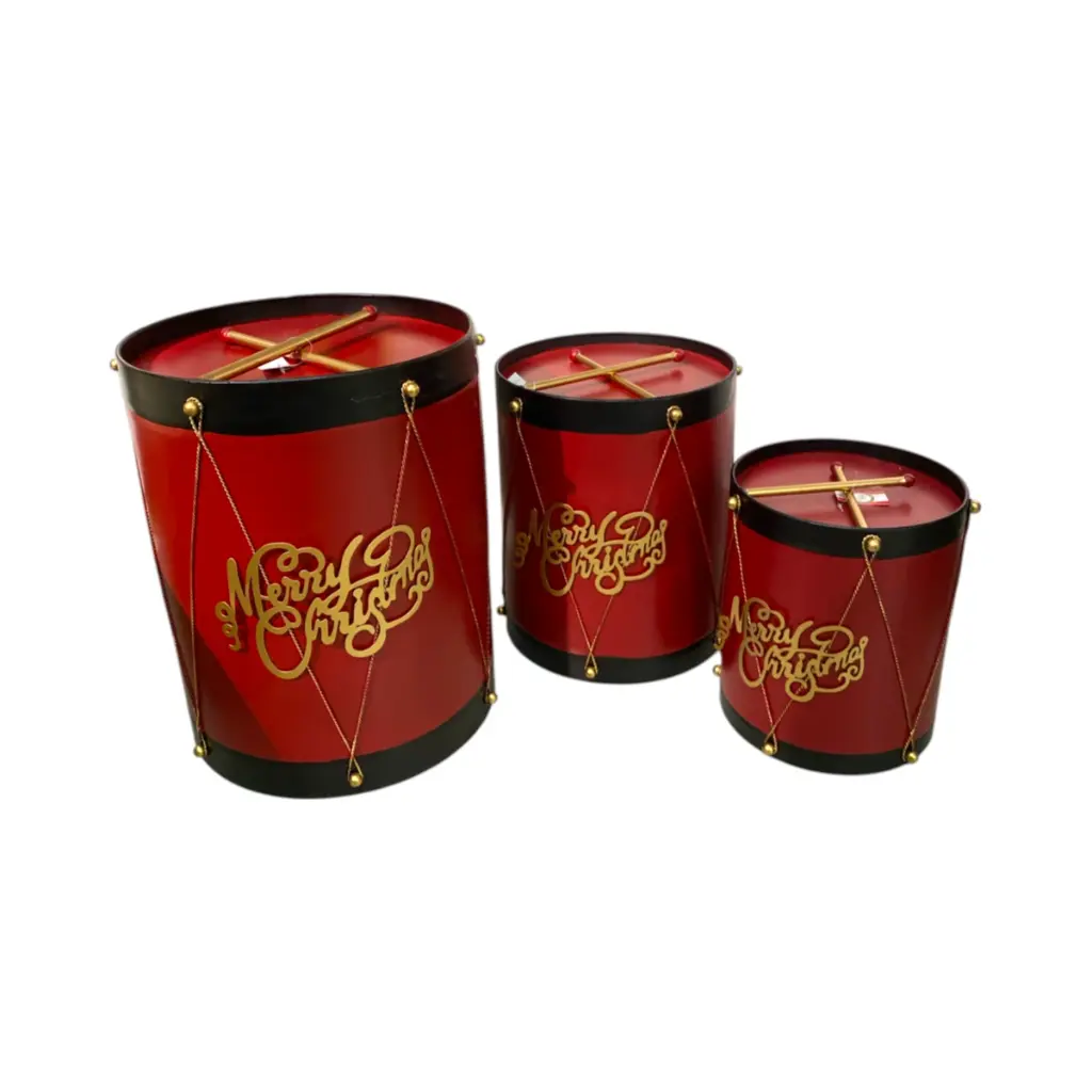 Tambor Metálico Navideño Setx3pcs. Rojo vino 39x47cm, 32x38cm, 27x30cm