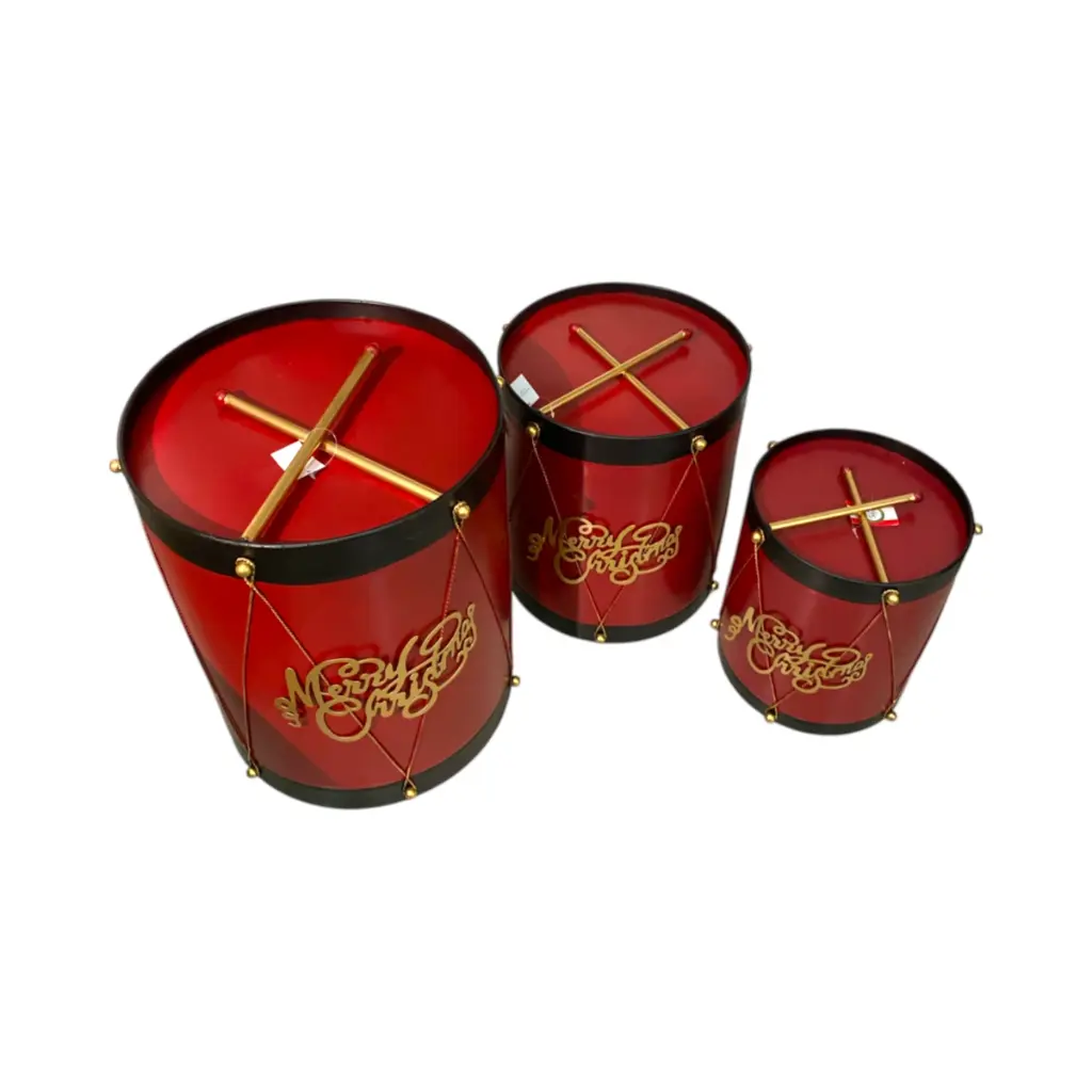 Tambor Metálico Navideño Setx3pcs. Rojo vino 39x47cm, 32x38cm, 27x30cm