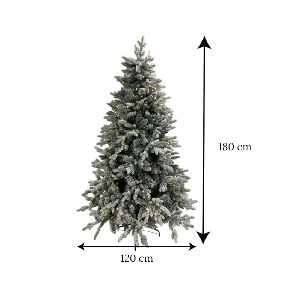 Árbol de Navidad Nevado de Lujo con Luz Led Cálida 180cm y Ø120cm