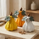 Calabaza de cerámica con hojas de hierro, 10x14cm