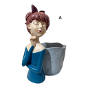 DAMA CON MACETA ESTILO COQUET. POLIRESINA. 17X11X19.5CM