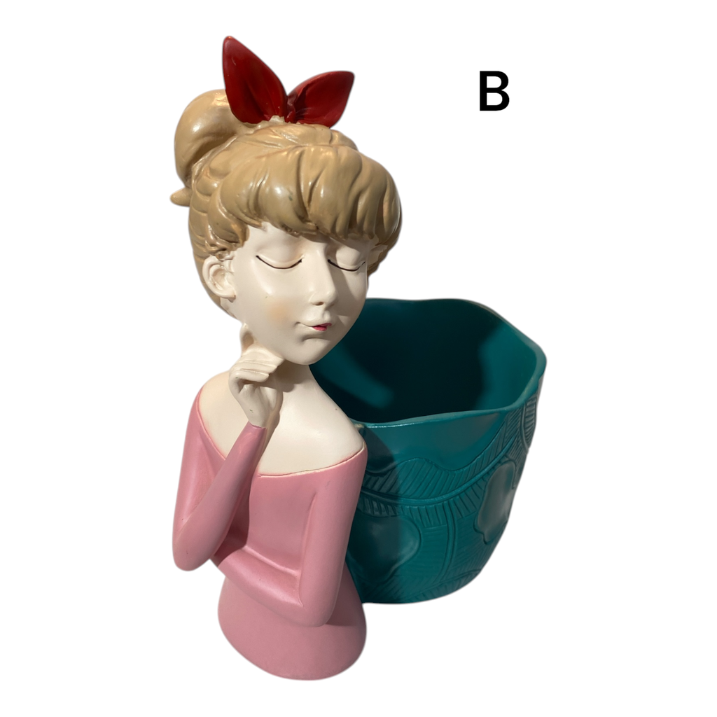 DAMA CON MACETA ESTILO COQUET. POLIRESINA. 17X11X19.5CM