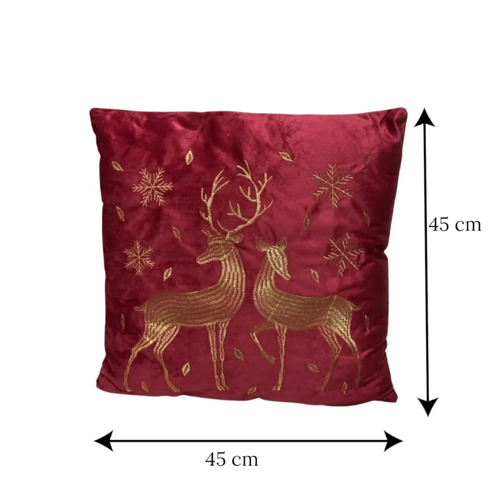 Chojín Navideño Vino Renos bordados dorado. 45x45cm 