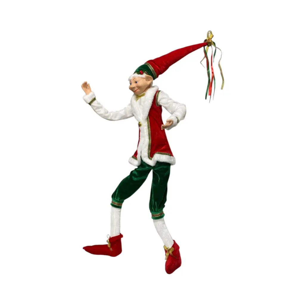 Elfo Navideño rojo con verde Tradicional, 25x15x120cm