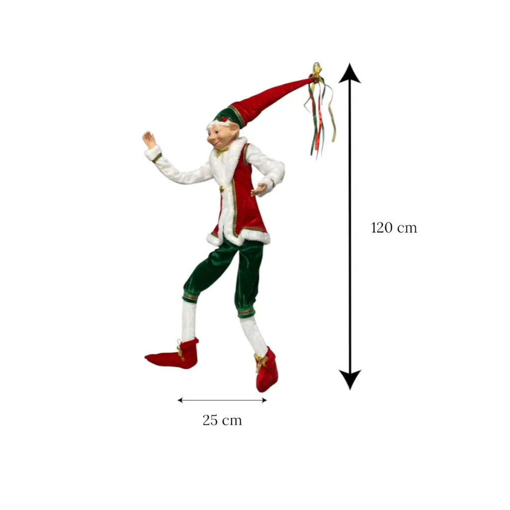 Elfo Navideño rojo con verde Tradicional, 25x15x120cm