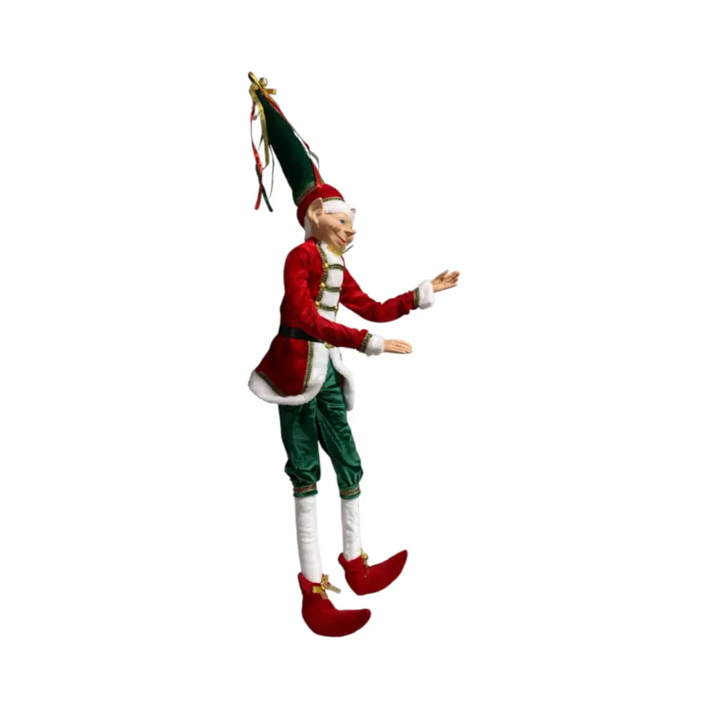 Elfo Navideño rojo con verde Tradicional, 25x15x120cm