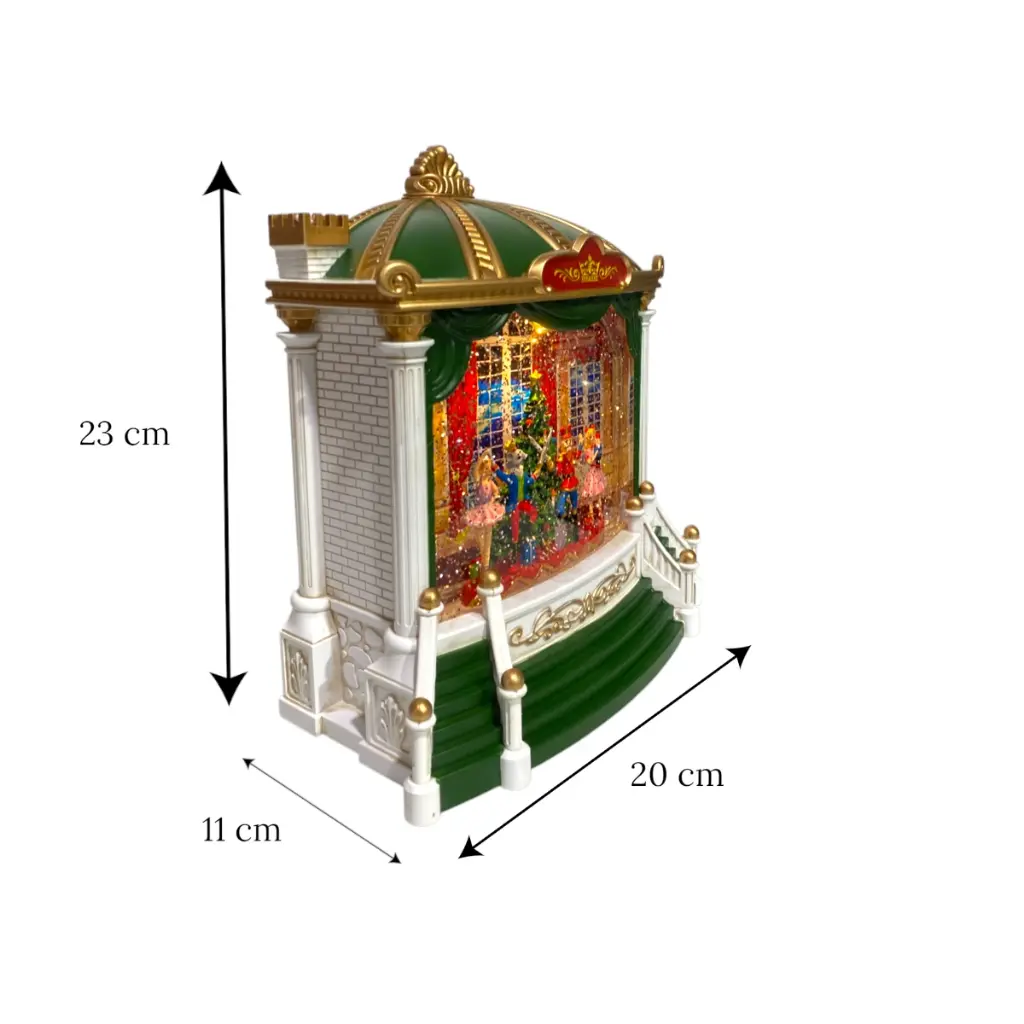 Teatro Navideño musical con luz. 3AAA 1.5v o USB. 20x11x23cm