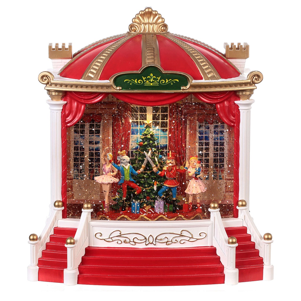 Teatro Navideño musical con luz. 3AAA 1.5v o USB. 20x11x23cm