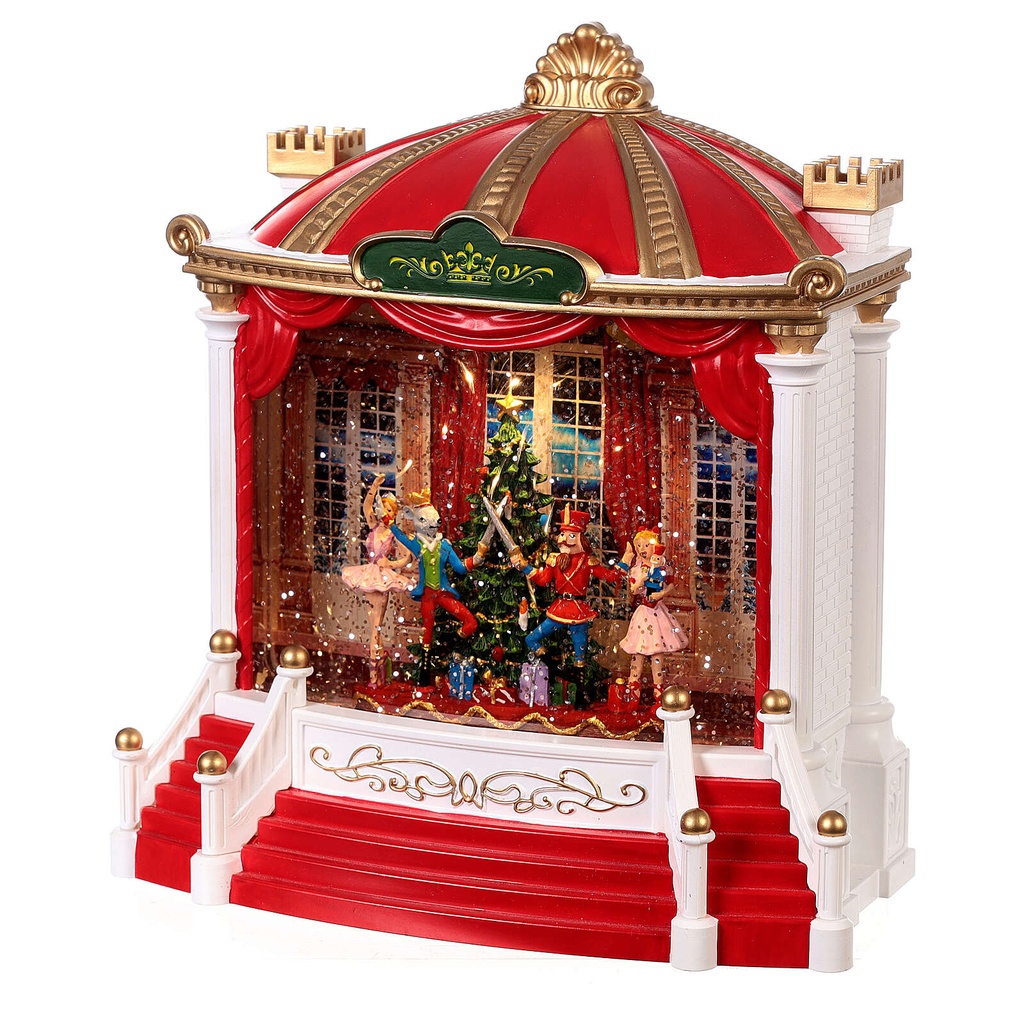 Teatro Navideño musical con luz. 3AAA 1.5v o USB. 20x11x23cm