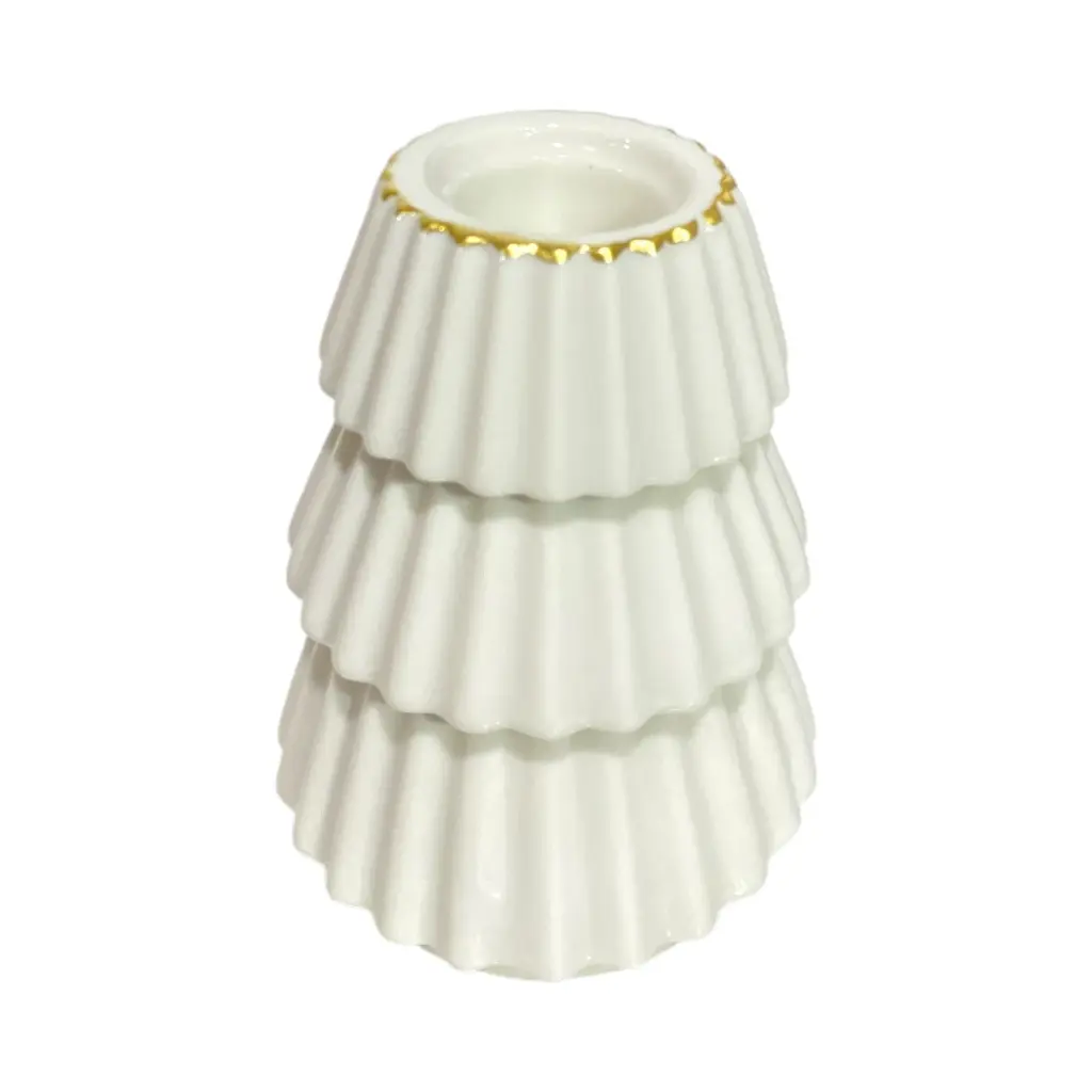 Candelabro de Ceramica Blanco filos dorado forma de arbol, 8x10cm