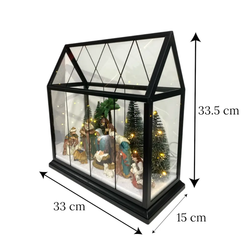 Nacimiento en Casa con luz y musica, 3AA1.5V o USB C. 33x15x33.5cm