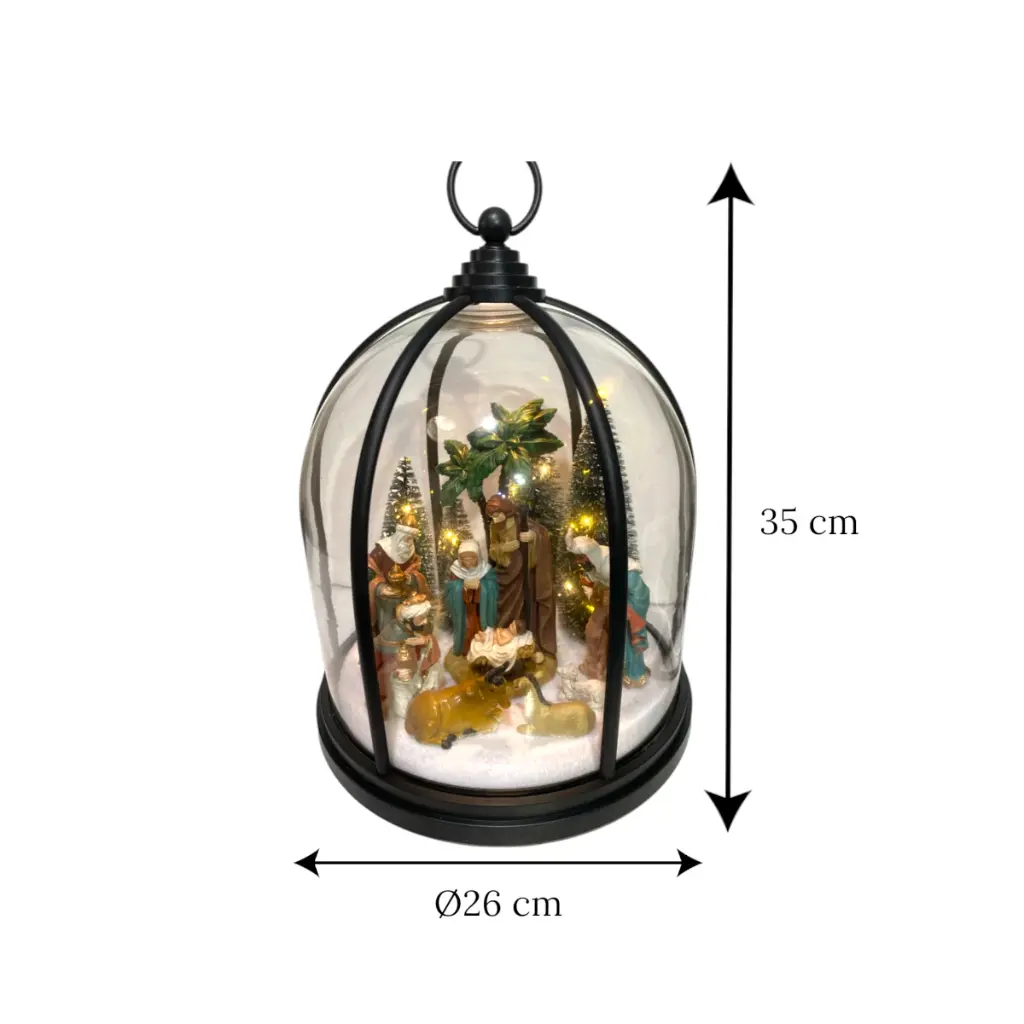 Nacimiento en Cúpula con luz y musical, 3AA1.5V o USB C. Ø26cm x 35cm 